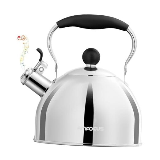 Tea Kettle, 2 Quart Stainless Steel Whistling Tea Kettle, Stovetop Silver