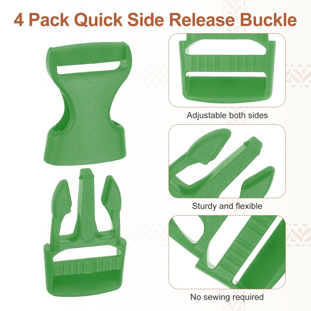 4 Pack Quick Side Release Buckle, 0.8" Plastic Buckle Clip, Grass Green