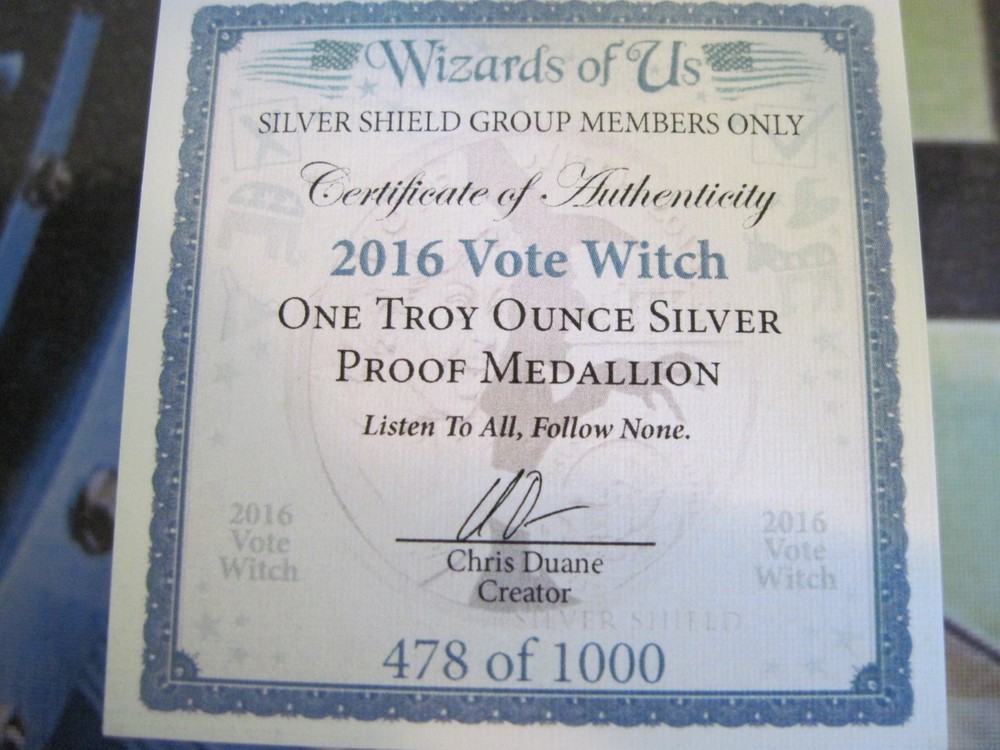 2016 VOTE WITCH PROOF MEDALLION SILVER SHIELD , RARE !