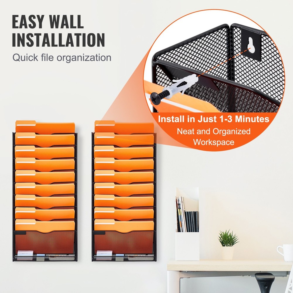 File Wall Rack Two-Piece 10 Pockets Mesh Wall File Holder Wall Mounted Mag
