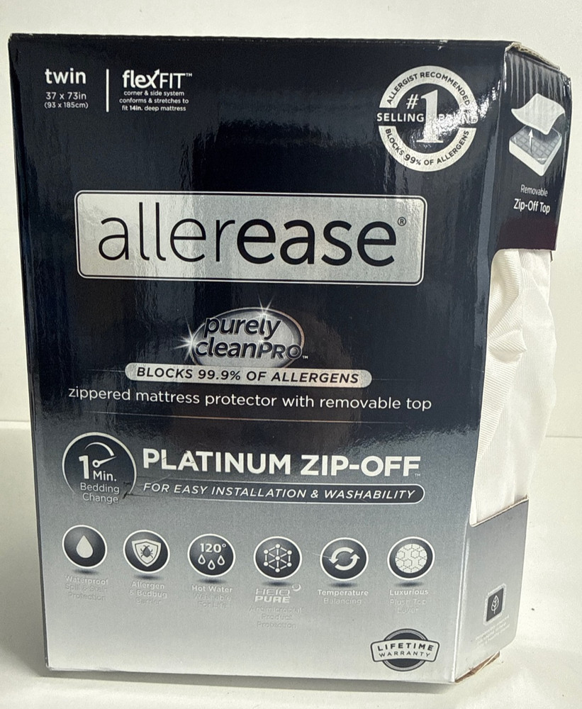 AllerEase Twin Platinum Zip-Off Plush Waterproof BedBug Mattress Protector