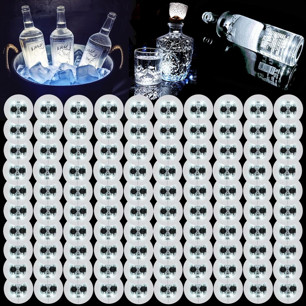 LED Coaster,100 Pack Light Up Coasters for Drinks,Led Coaster Lights Bottle L...