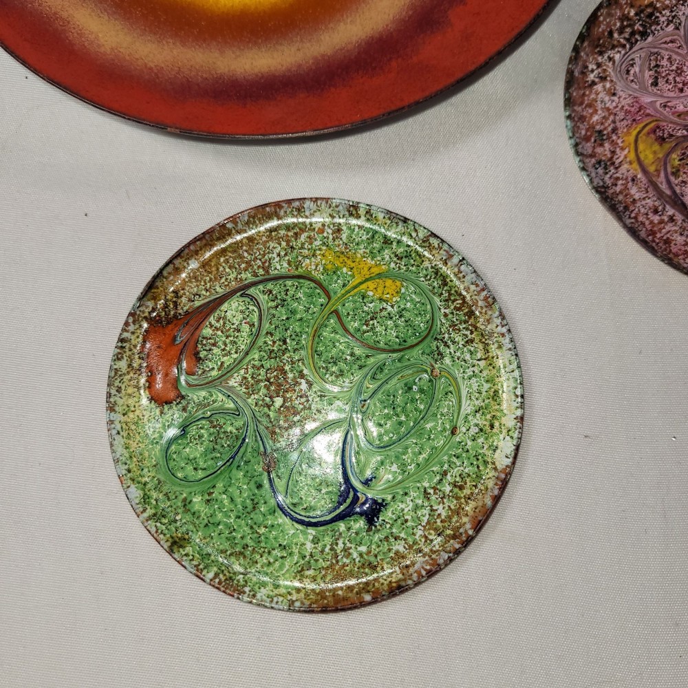 Lot 11 Small Size Enamel On Copper Plates Wall Decor Signed