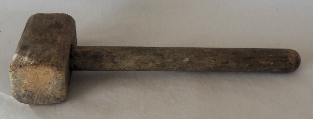 Primitive Vintage Small Rectangular Wood Mallet 8¾ Inches