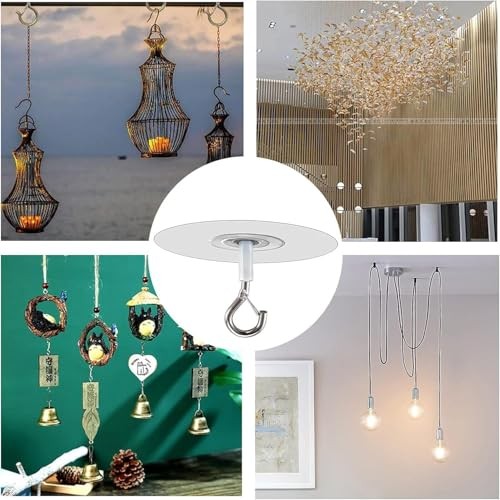 ​Adhesive Ceiling Hooks with Safety Clasp, Stick-On Wall Hooks for Plants,