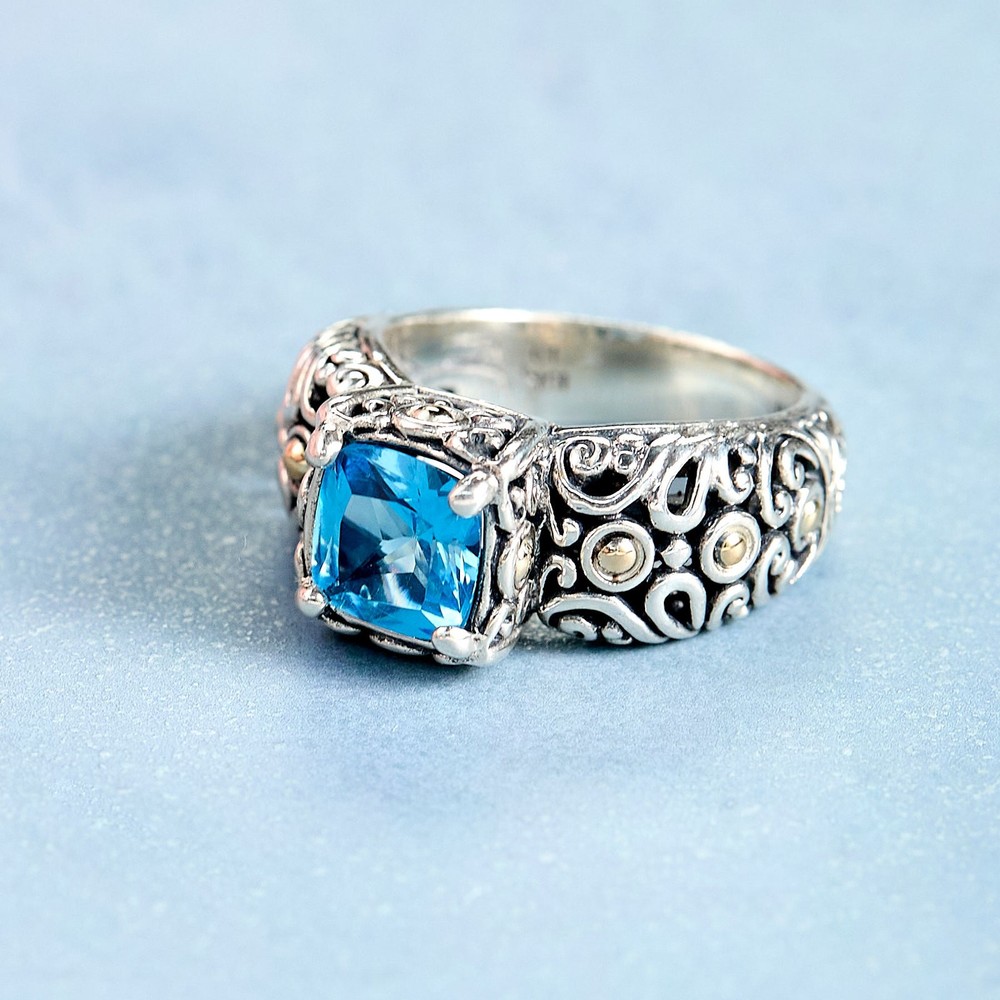 Blue Topaz & Bali Motif Ring