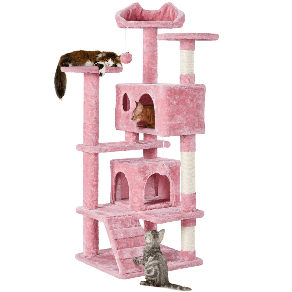 54.5" H Double Condo Cat Tree W/ Scratching Post Tower Pink