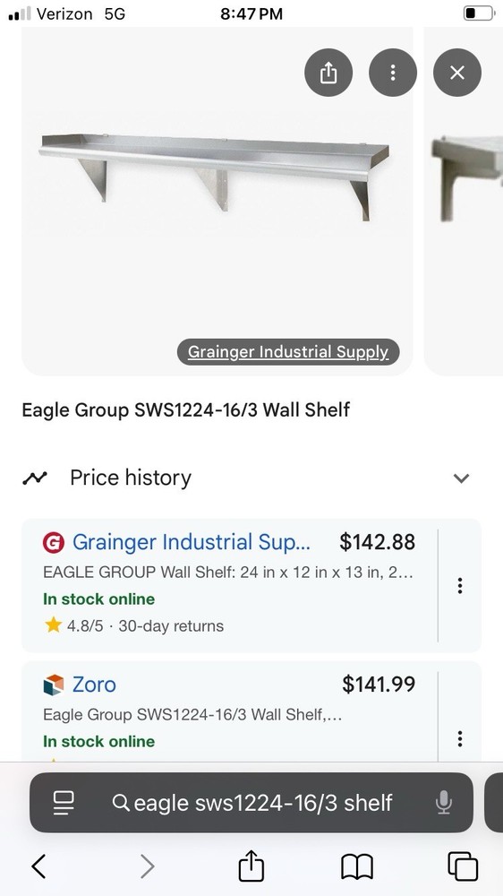 Eagle SWS1224-16/3 Stainless Restaurant Shelf