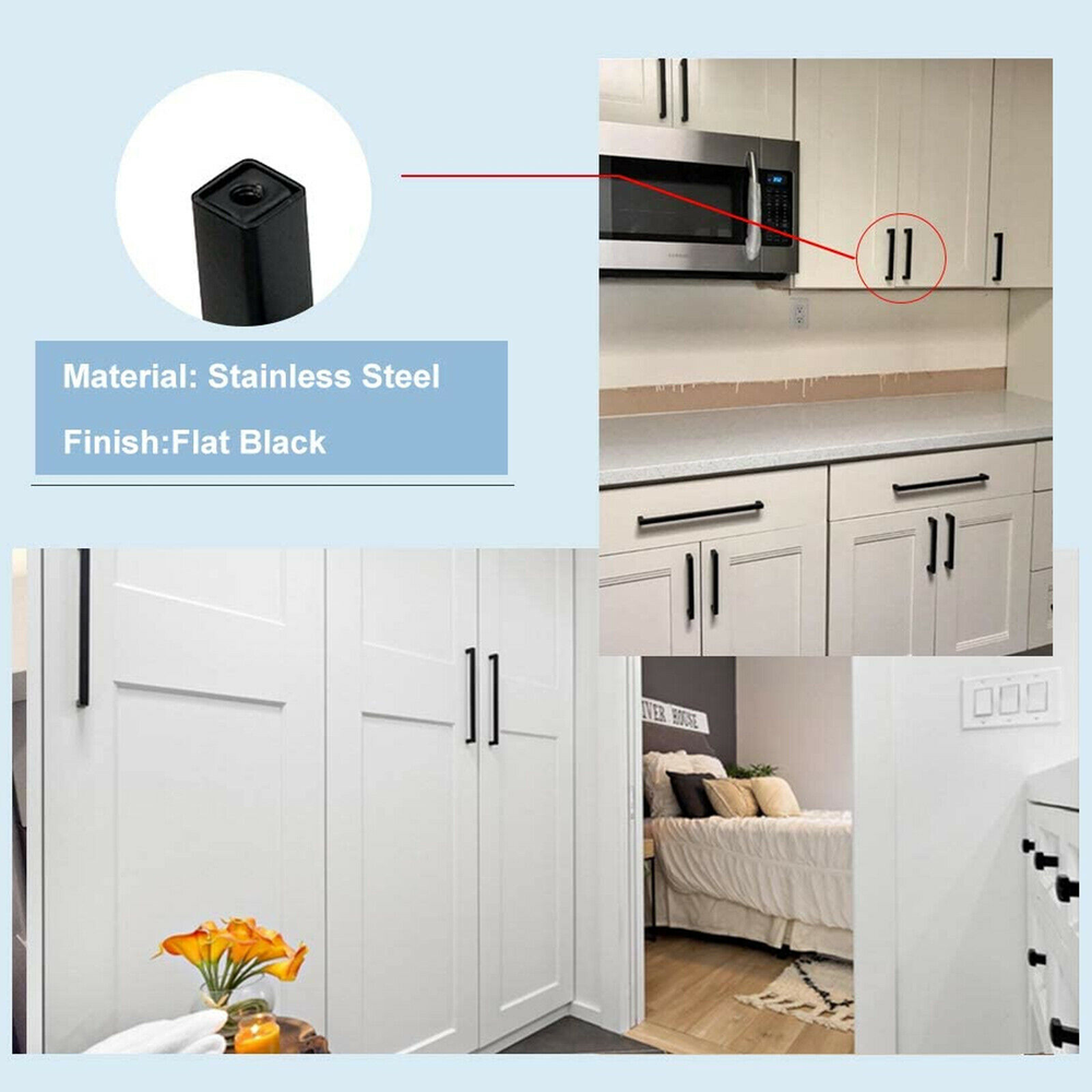 Square Modern Cabinet Handles Pulls Kitchen Drawer Stainless Steel Matte Black