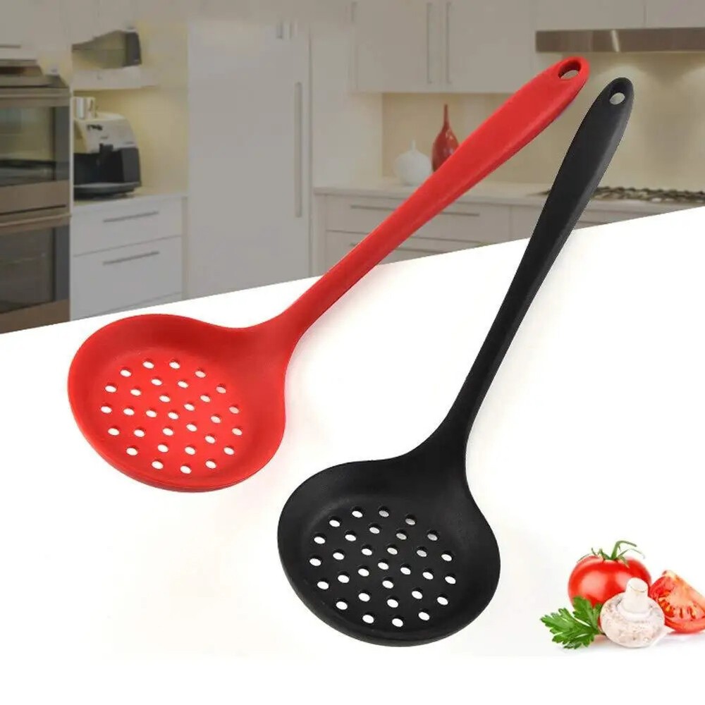Long Handle Silicone Colander Non-Stick Cooking Strainer Heat Resistant Spoon