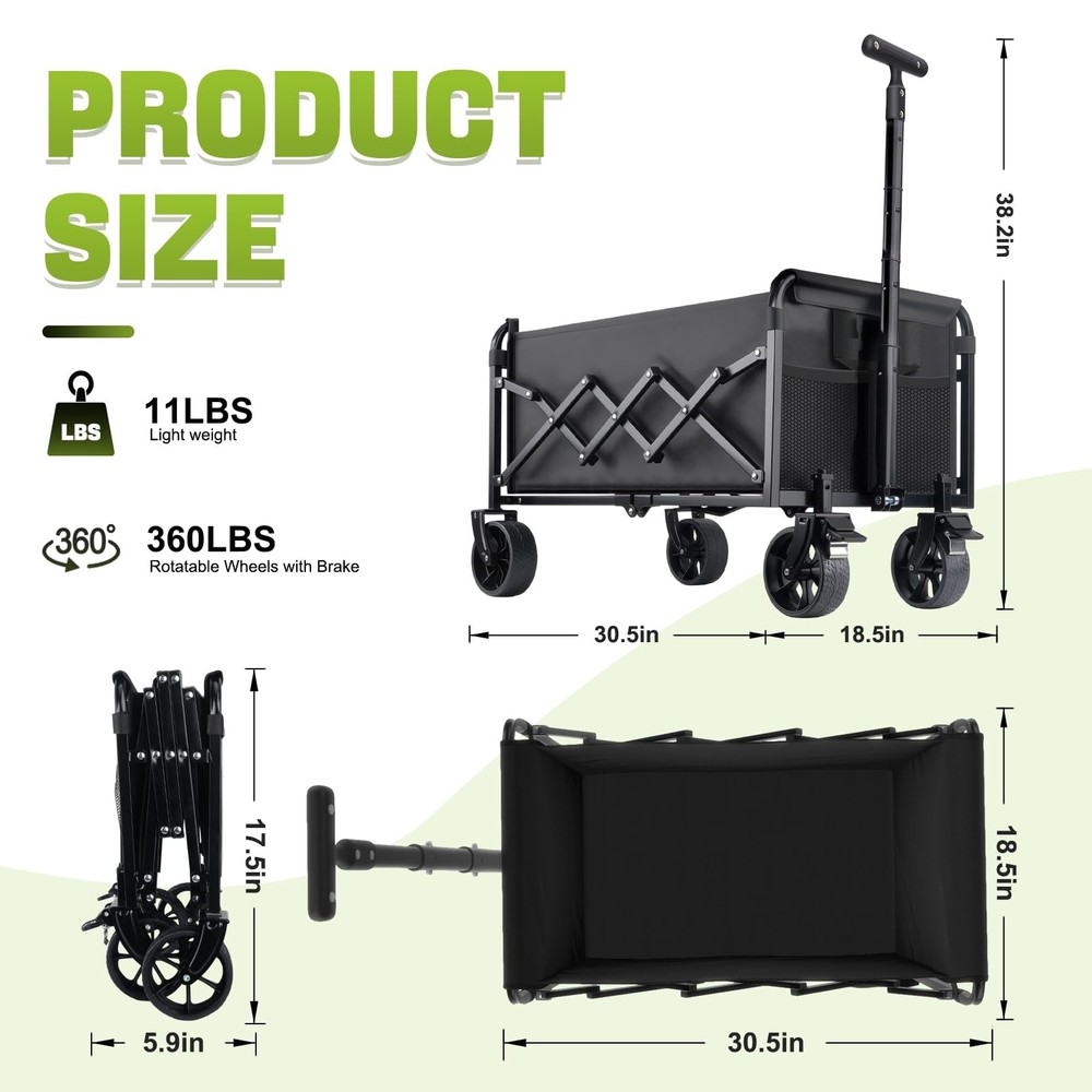 Collapsible Foldable Wagon Cart with Wheels - 360LBS Folding Utility Wagon Ca...