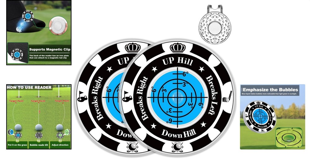 Compact Golf Ball Markers with Enhanced Bubble Reader & Hat Clip - Perfect Gift