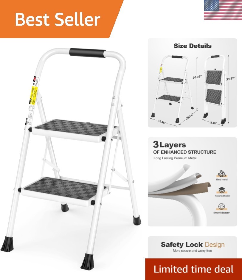 Compact & Portable 2-Step Stool with Lock-Free Design for Ultimate Convenience
