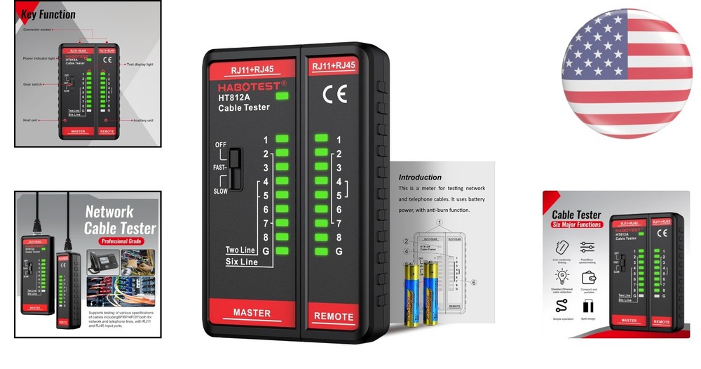 Durable Ethernet Cable Tester with LED Display for Quick Wiring Diagnostics