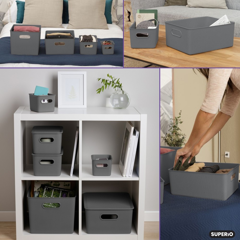 Medium Decorative Storage Bin 15 Liter, Grey Plastic Storage Basket