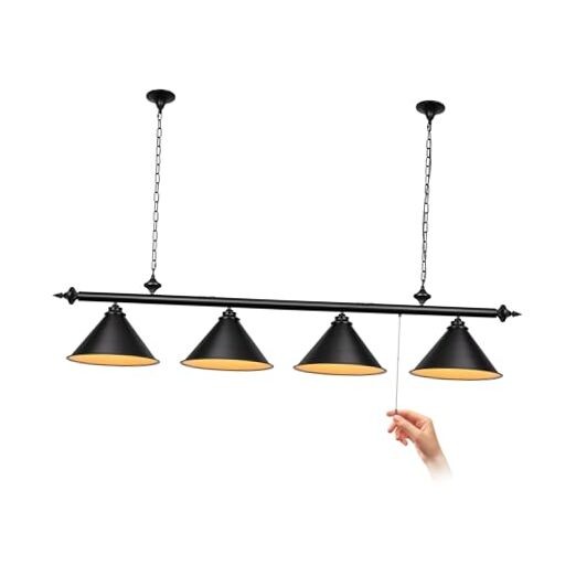 71in Billiard Pool Table Light with Pull Chain Switch on Pendant 4-Light Black