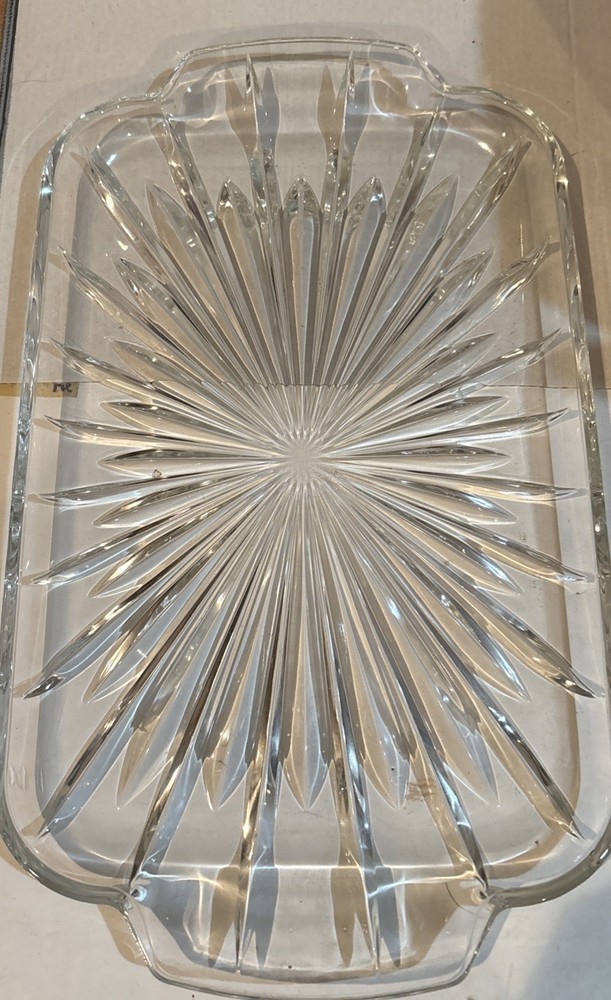 Williams Sonoma Circle Starburst Pattern Clear Glass Rectangular Dish Tray NEW