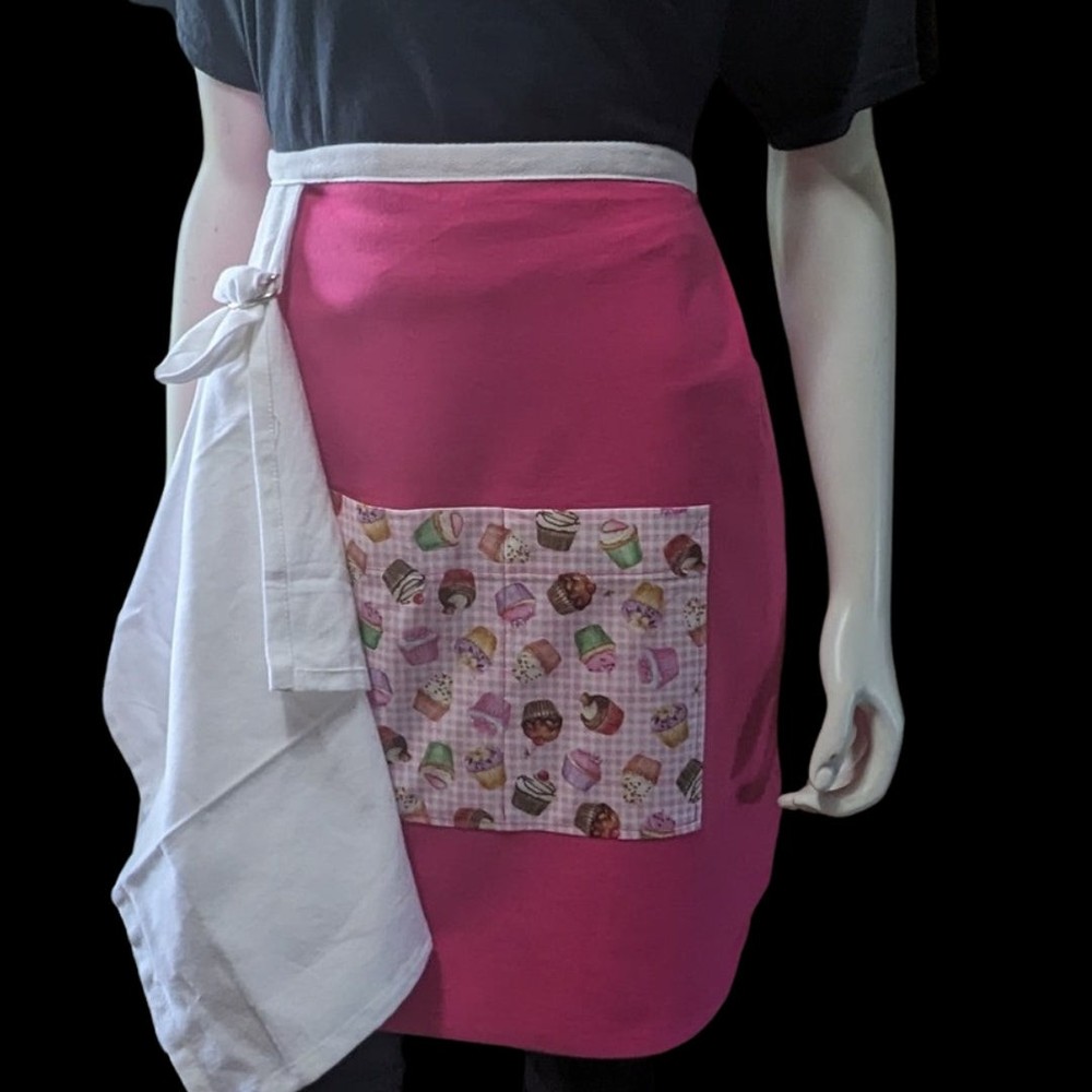 Handmade Pink Half Apron with Cupcake Pockets