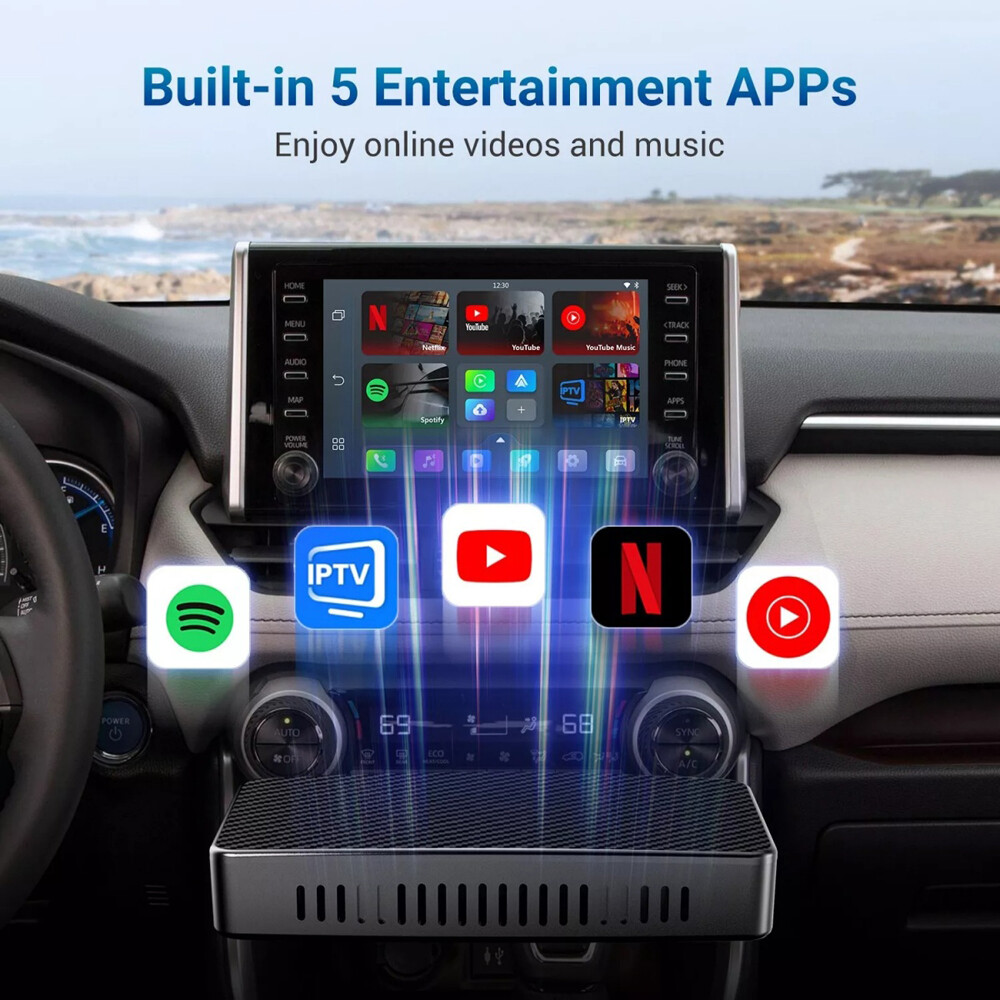 2 + 16G AI Box: Wireless CarPlay & Android Auto, Supports YouTube & Netflix Mult