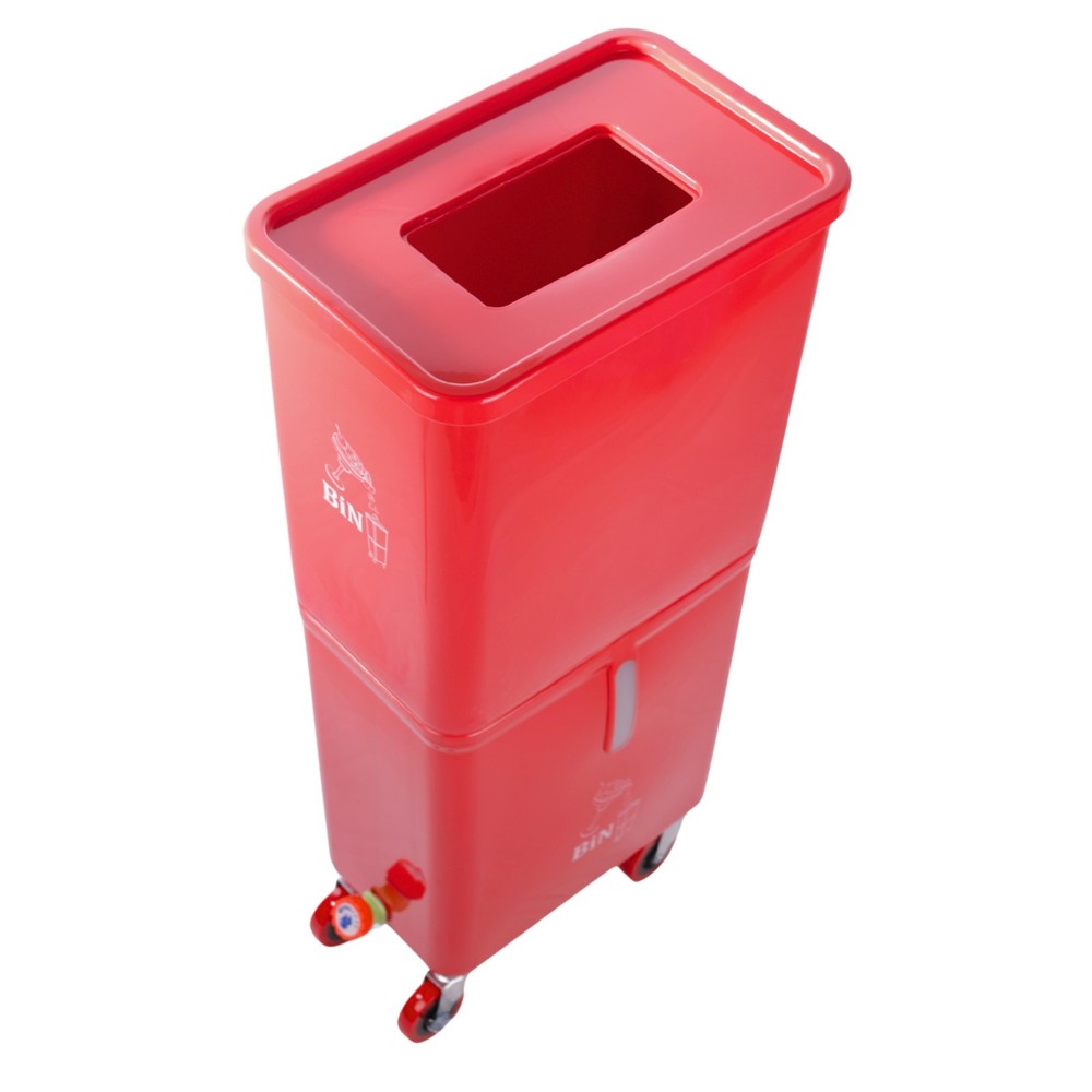 Red Drink Dump Bin w/ Wheels – Dual Compartment Liquid & Trash Disposal