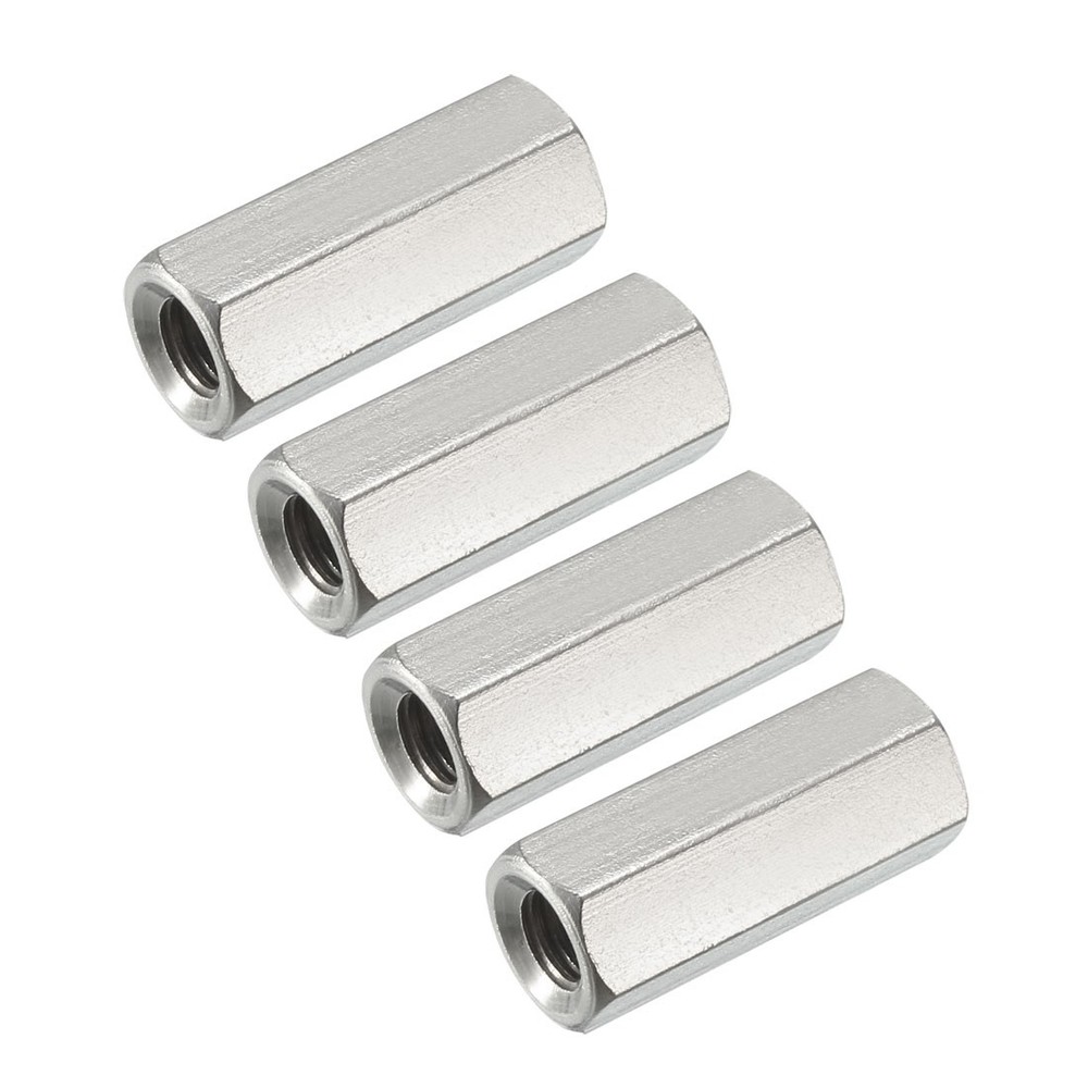 M6x1 25mm Length 304 Stainless Steel Metric Hex Coupling Nut 4Pcs