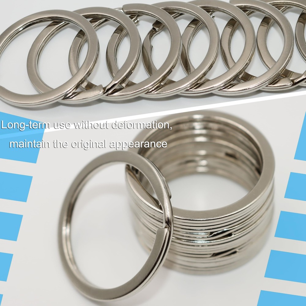 Key Rings - 1.25" (32mm) 50Pcs Flat Split Keychain Bulk Heavy Large, Silver