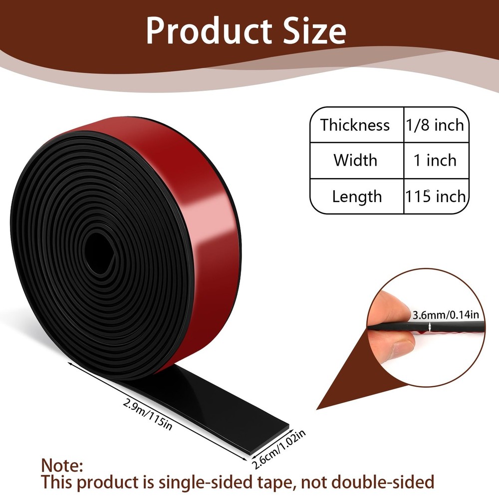 Neoprene Rubber Strips 1" Wide X 1/8" Thick X 115" Long Adhesive Solid Rubber...
