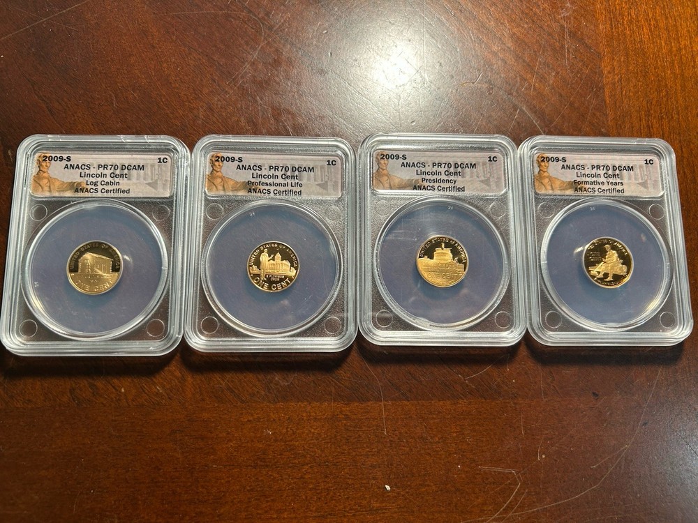 2009 S Lincoln Cent 4 Coin Set PF70 RD UC Birth, Formative, Pro & President