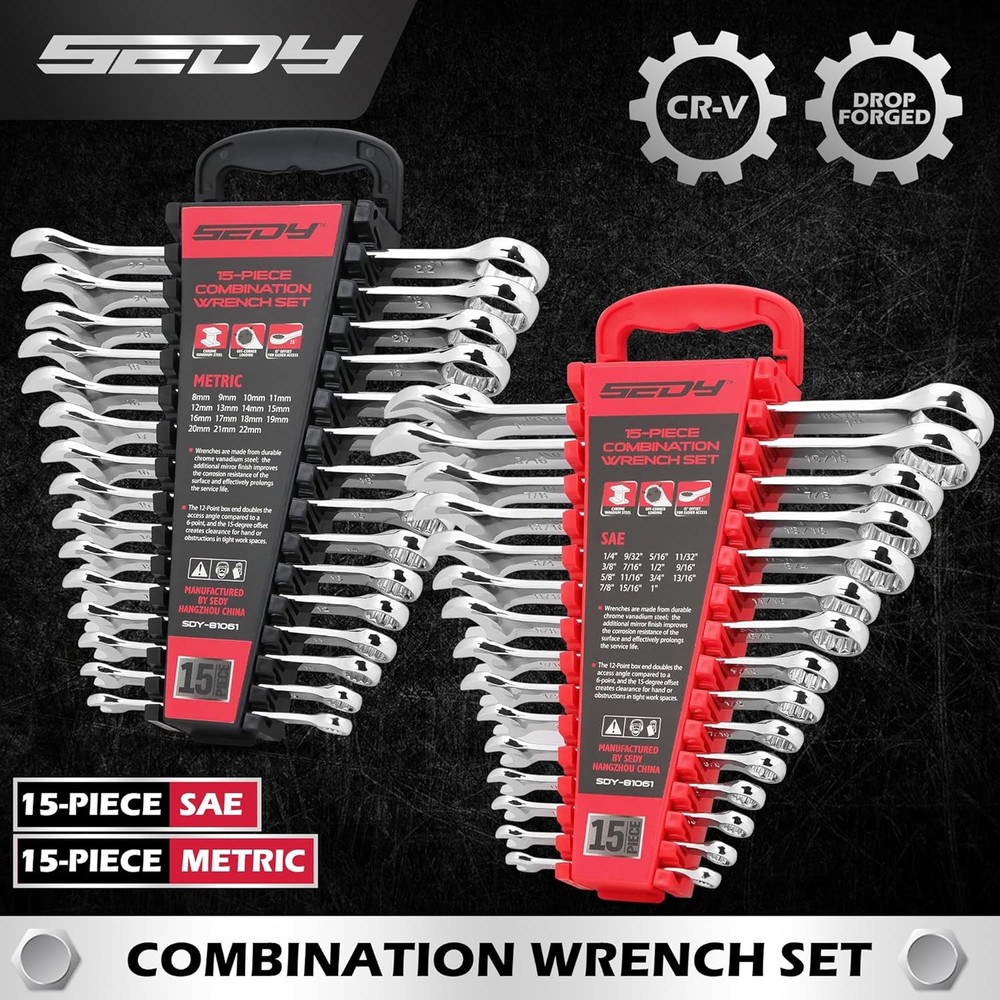 30-Piece Combination Wrench Set- Open End Wrench Set