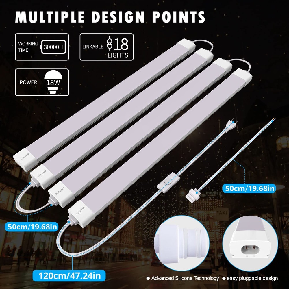 5000K LED Ceiling Light Fixture, 2FT with Plug Linkable, 2PCS Waterproof LED ...