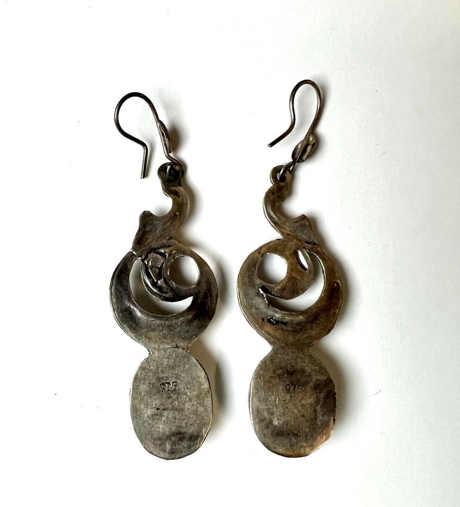 Native Vintage .925 Sterling Silver & Turquoise Dangle Earrings