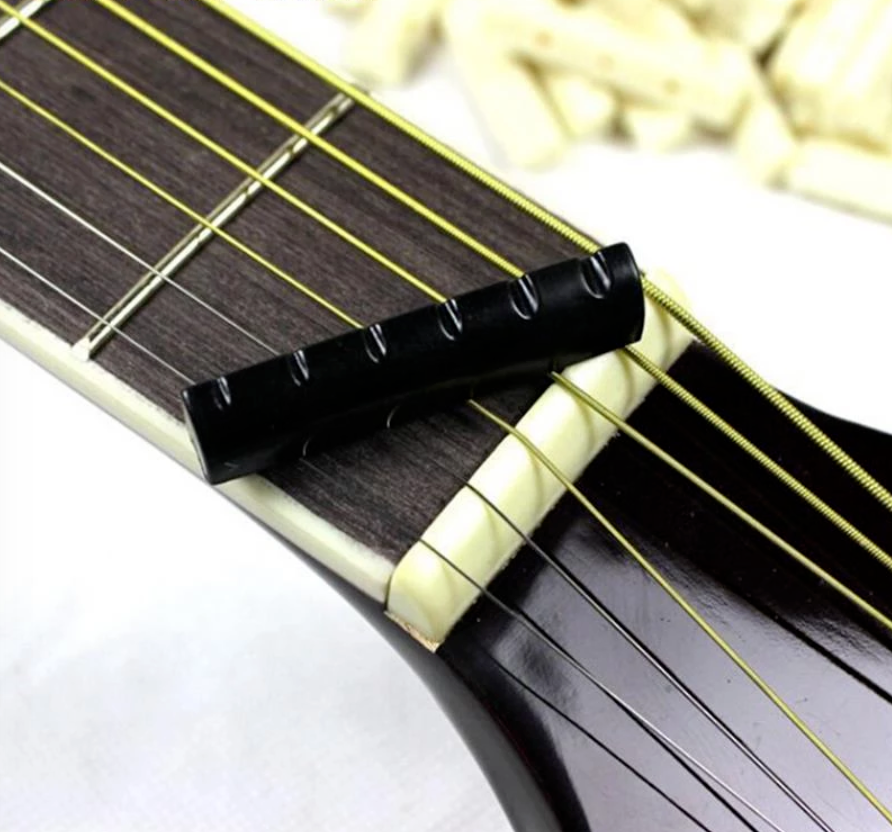 BLACK NUT and SADDLE Set for 6 String Acoustic Guitar - UNIVERSAL FIT
