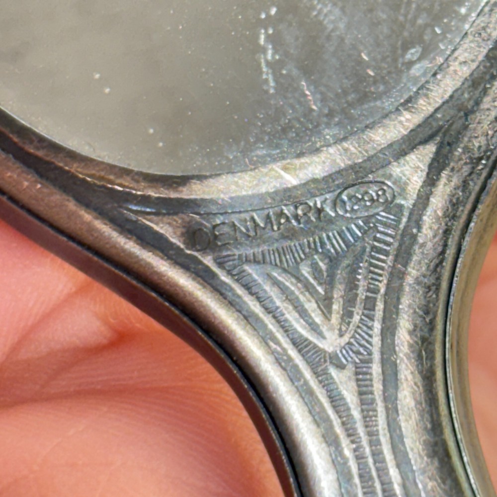 Denmark Silverplate Petite Hand Mirror, Numbered 1298, 4.25"l