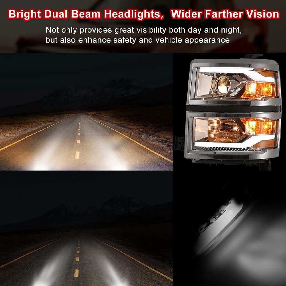 Headlight Assembly for 2014-2015 Chevy Silverado 1500, High Low Beam Projector