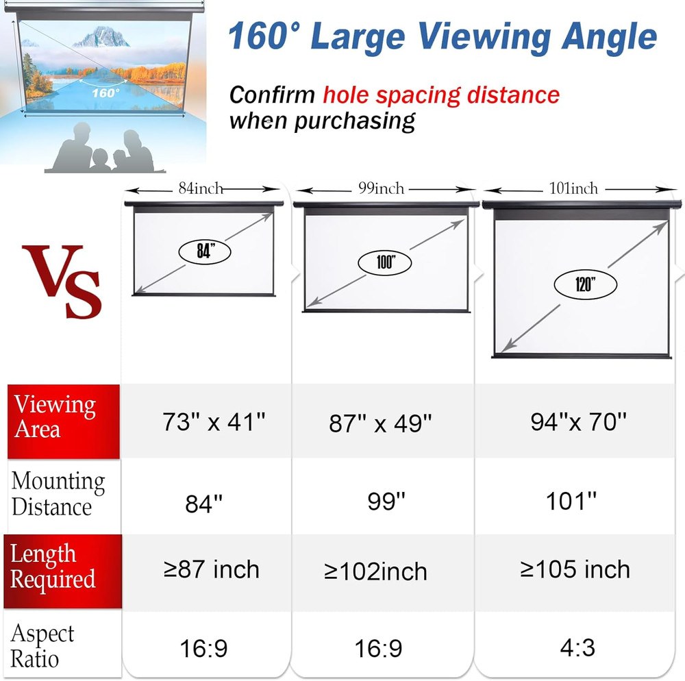 120 In Projector Screen Motorized 4:3 HD Electric Rising Screen Pull Down Remote