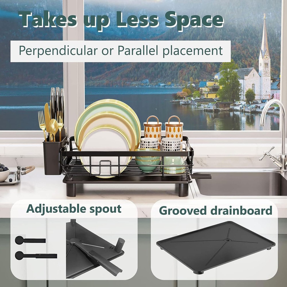 2 Tier Dish Drainer Rack Kitchen Drying Rack Bowl Plate Holder With Drip Tray