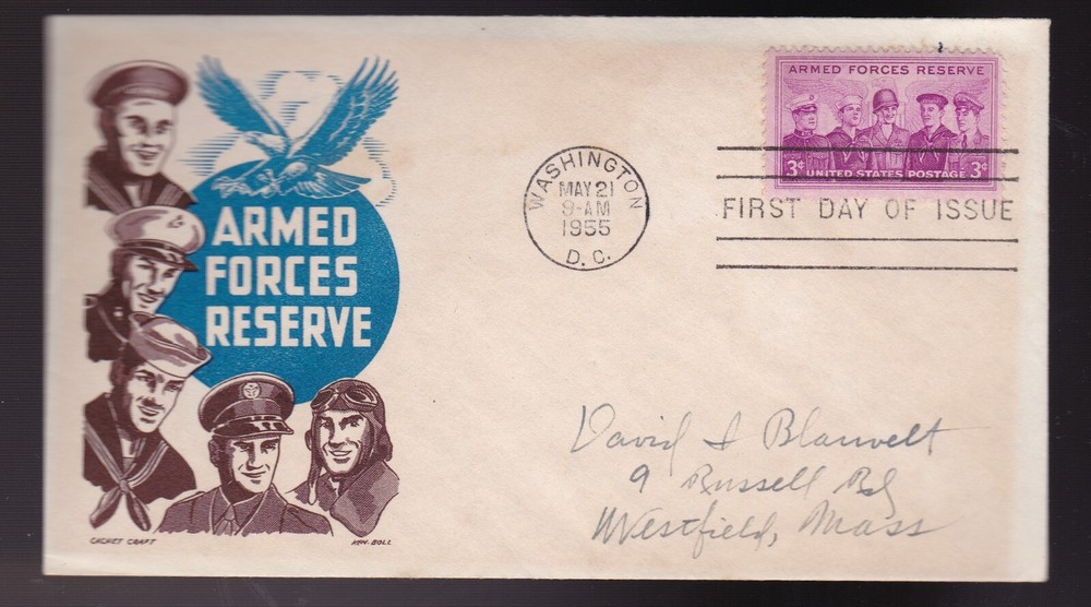 ARMED FORCES RESERVE #1067 US FIRST DAY COVER 1955 CACHET CRAFT CACHET FDC