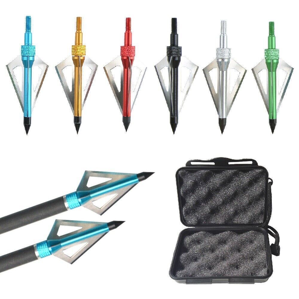 12pcs 3 Fixed Blade Hunting Broadheads 125Grain Compound Crossbow Tips With Case
