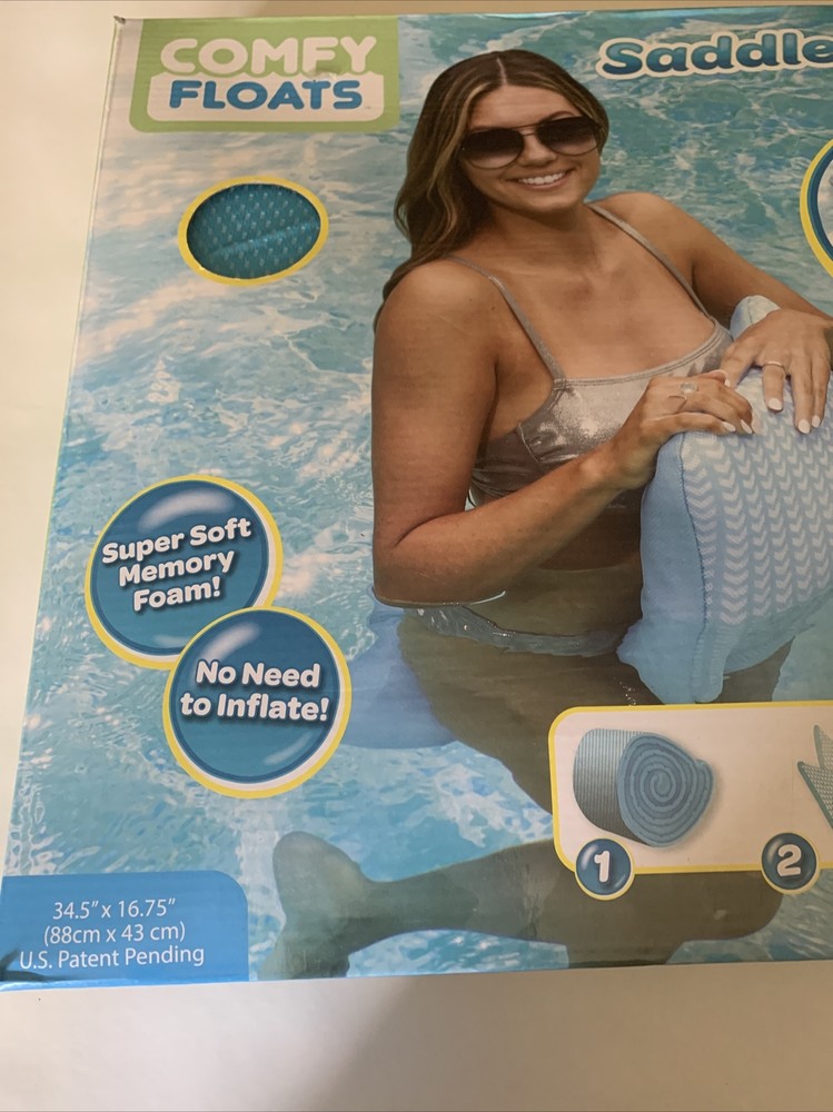 Comfy Floats Saddle Pool Float with Memory Foam And Blue Chevron Pattern