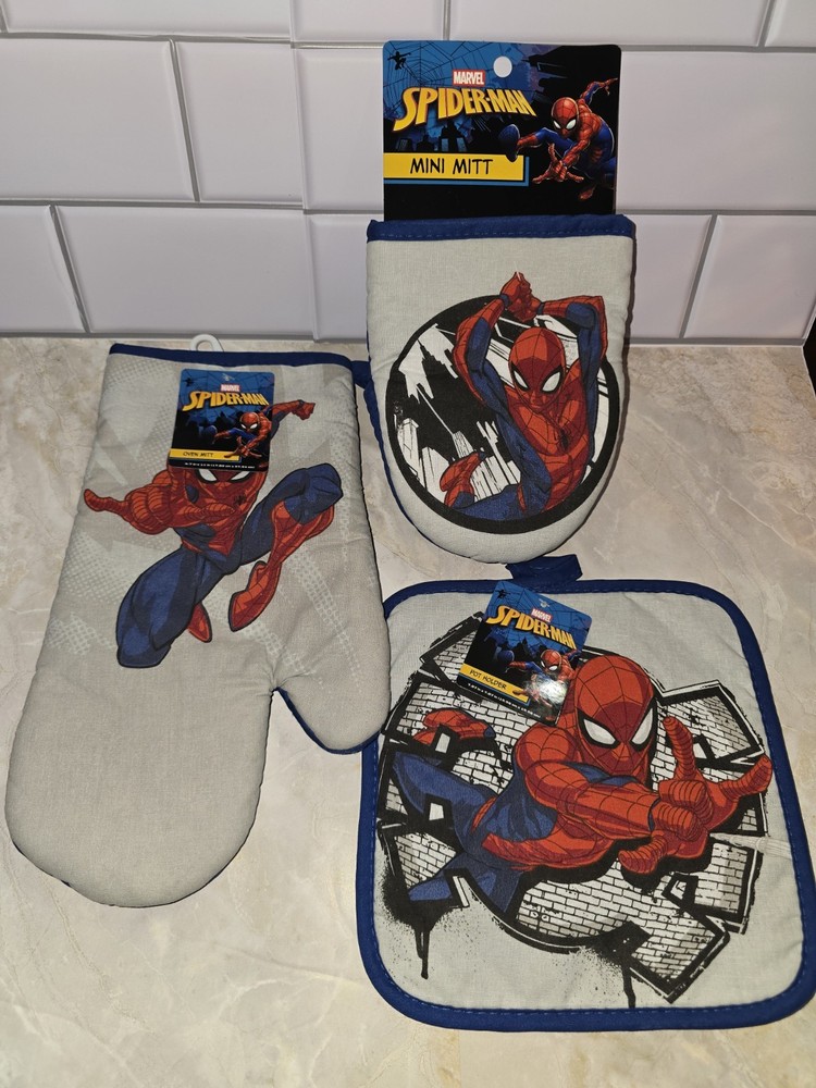 Spider-Man Kitchen Set 3pc Oven Mitt Mini Mitt Pot Holder Marvel New
