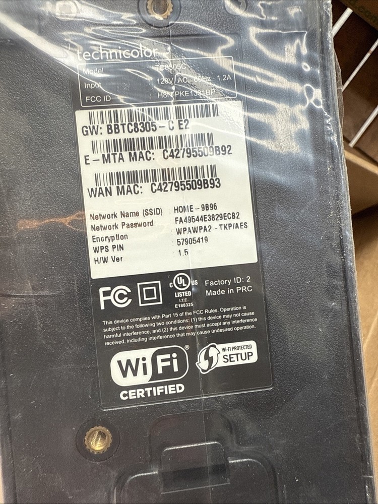Technicolor TC8305C Router Wireless Gateway 802.11b Xfinity