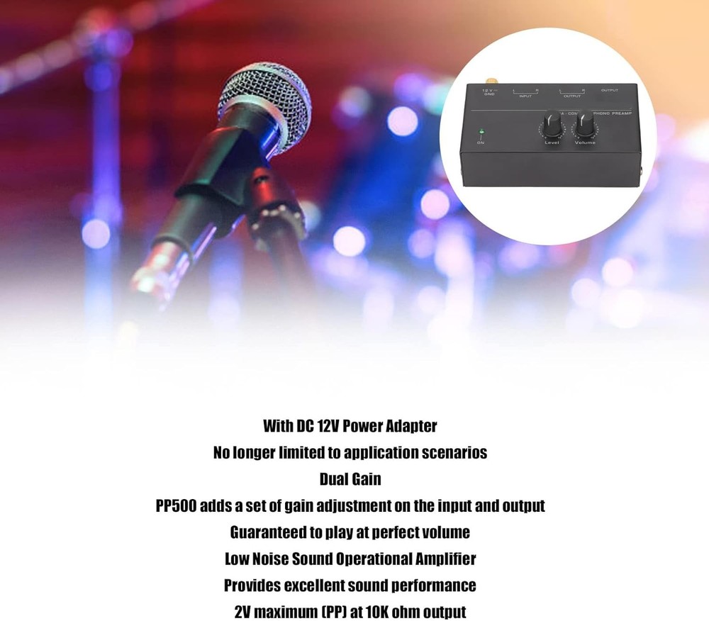 MR DJ PP500 Phono Turntable Preamp Input /TRS Output Stereo Knob Control Mini