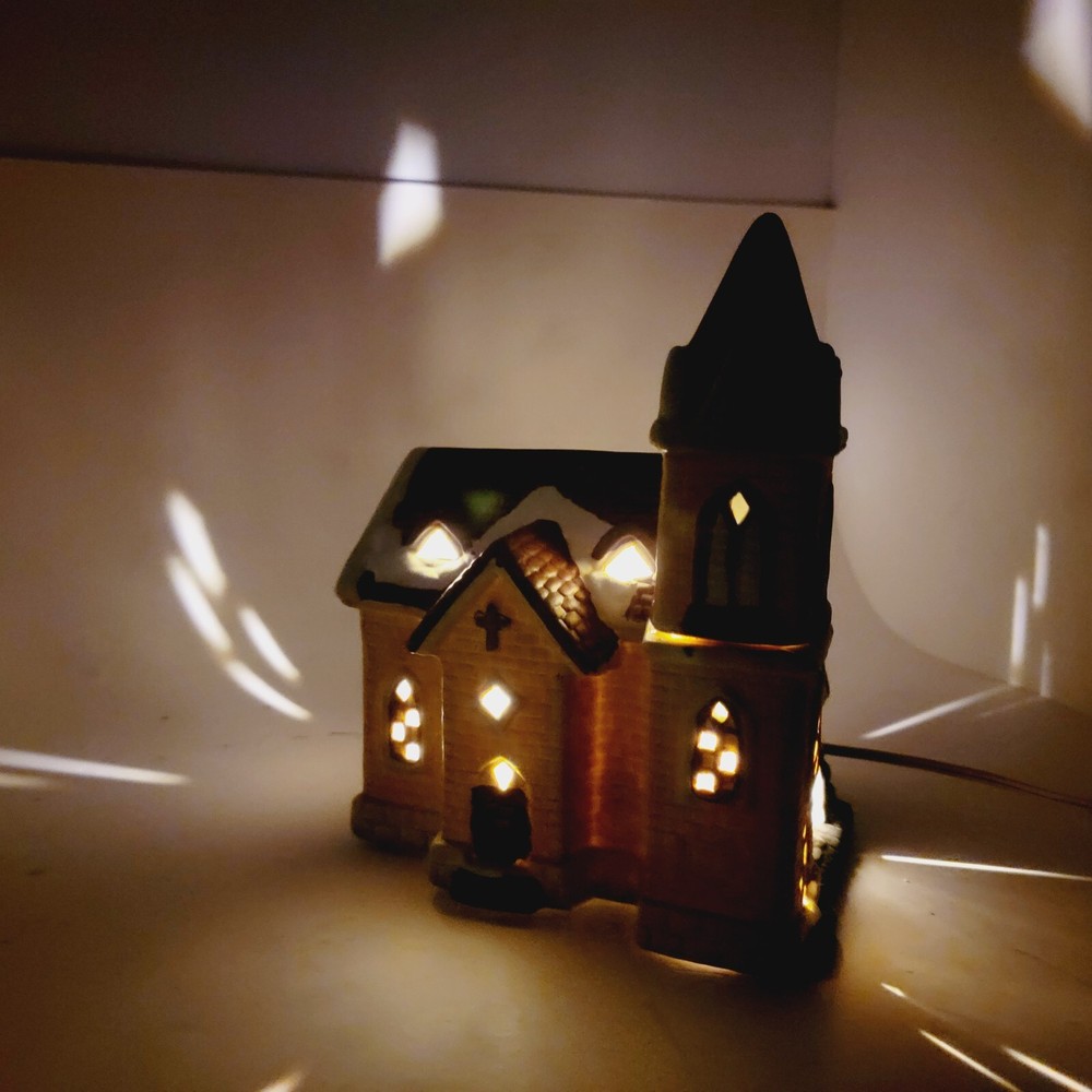 Vintage Church with Christmas Lights