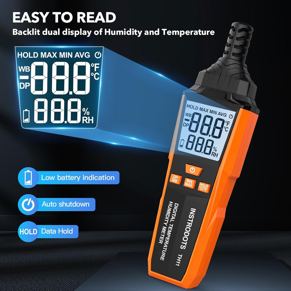 Temperature Humidity Meter, High Precision Digital Hygrometer with Ambient, Dew