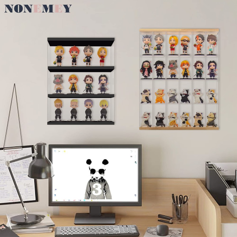 NONEMEY Clear Acrylic Display Case Stand 3 Tier Storage Box Wall Mount Showca...