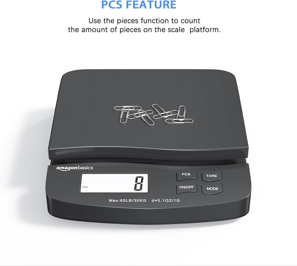 Amazon Basics Digital Postal Shipping Scale with Tare Function, AC Adapter, 65 L