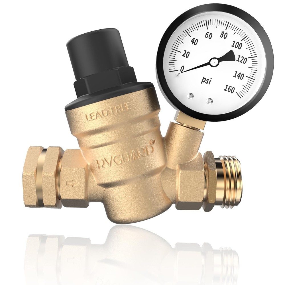 RVGUARD RV Water Pressure Regulator Valve, Lead-Free Brass Adjustable