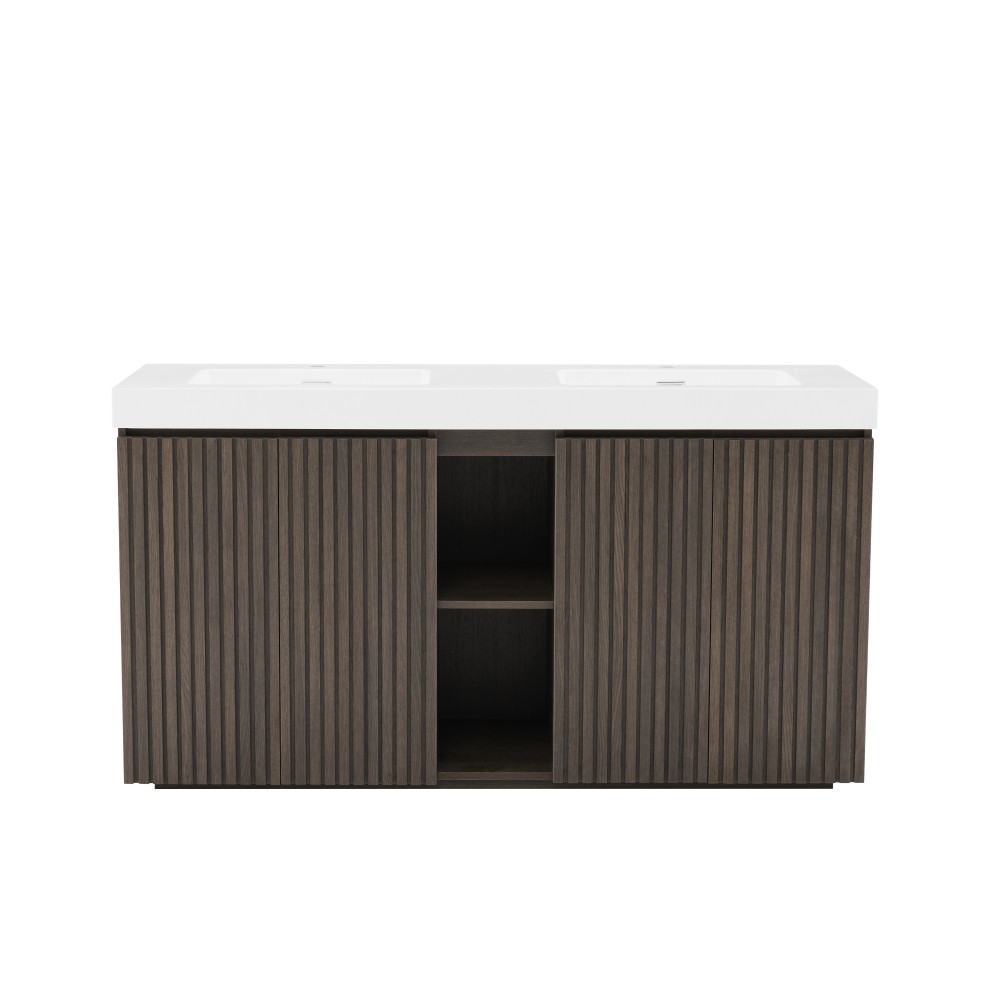 GALAN Winston Walnut Bathroom Vanity, Large Storage Freestanding Bathroom Vanity