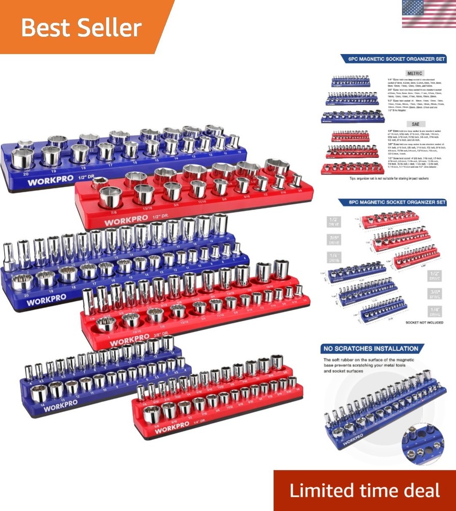 Magnetic Socket Organizer for Standard & Deep Sockets - 6 Trays Included