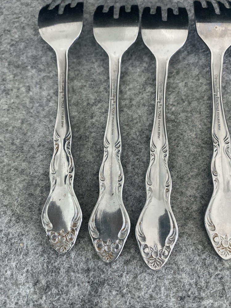 5 TOWLE/SUPREME CUTLERY STAINLESS FLATWARE, "PIERRE" PATTERN, SALAD FORKS